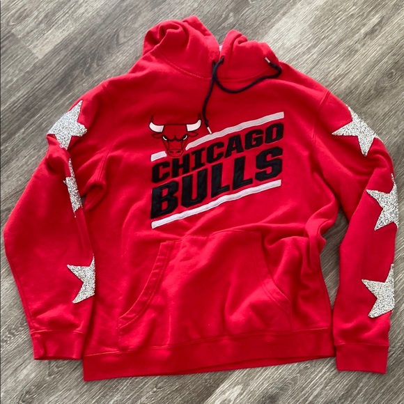 LF Tops - Furst of a Kind Chicago Bulls hoodie sweatshirt red glitter stars red medium